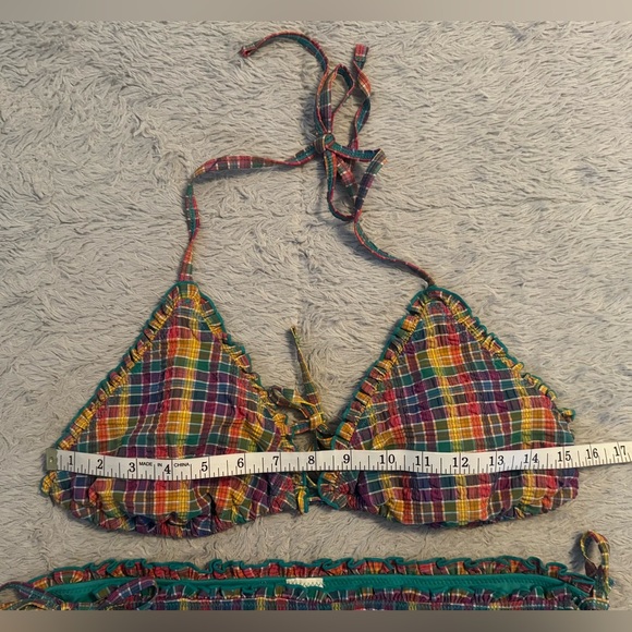 Xhilaration Plaid Green and Purple Multi Hue String Bikini Swimwear Set - Picture 7 of 14